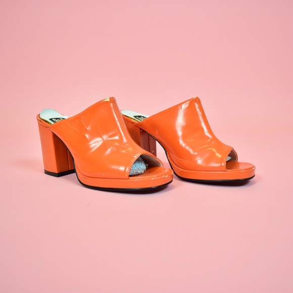 Vintage Shoes - vintage 90s orange high heeled mules